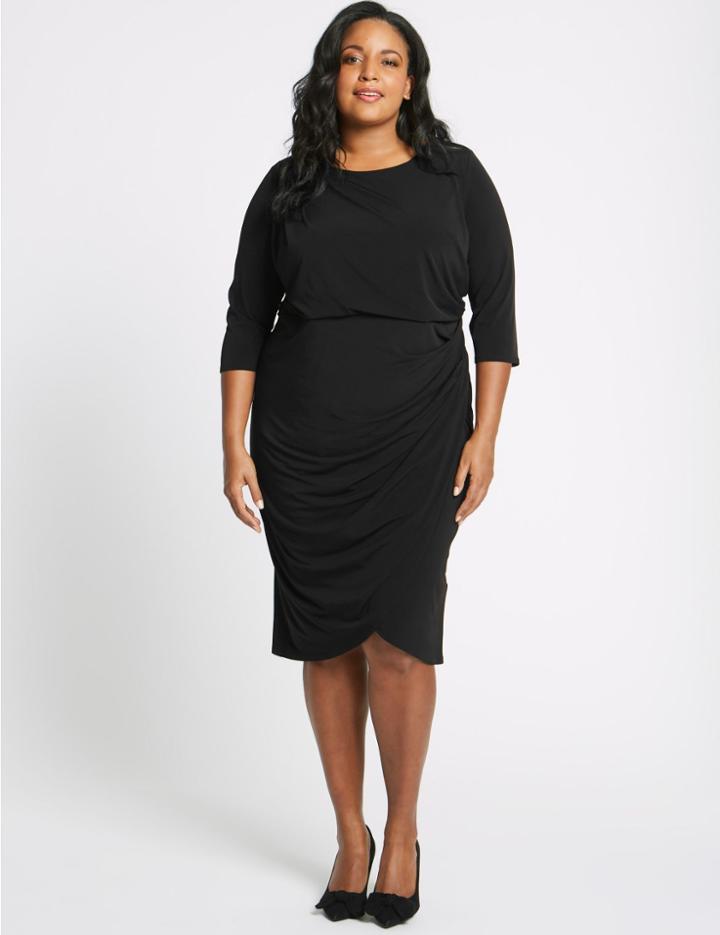 Marks & Spencer Plus Drape Half Sleeve Wrap Midi Dress Black