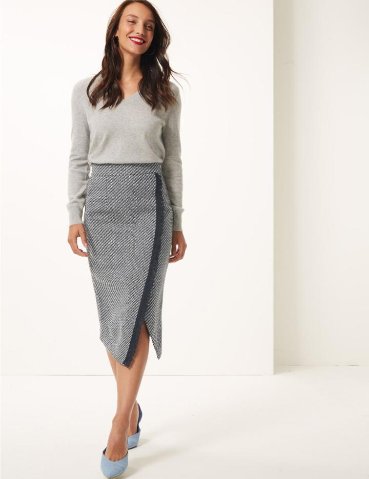 Marks & Spencer Jacquard Print Pencil Midi Skirt Black Mix