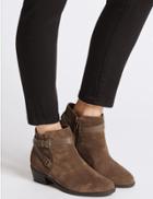 Marks & Spencer Wide Fit Leather Block Heel Ankle Boots Mink