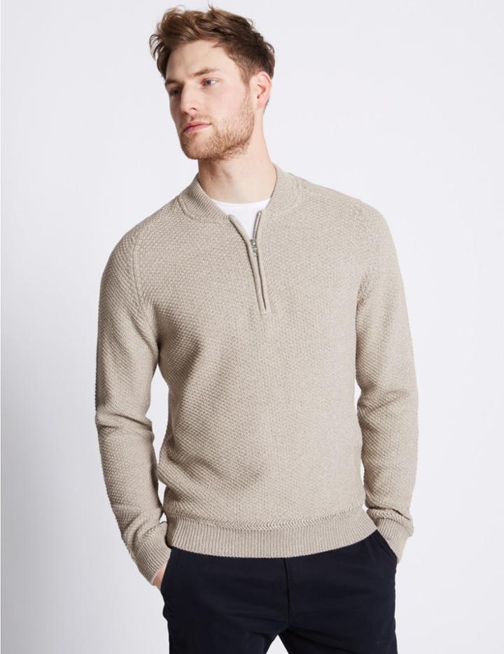 Marks & Spencer Pure Cotton Baseball Jumper Natural Mix