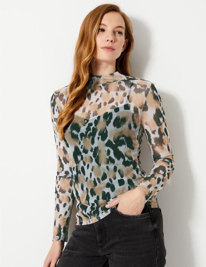 Marks & Spencer Animal Print Sheer Long Sleeve Top Brown Mix