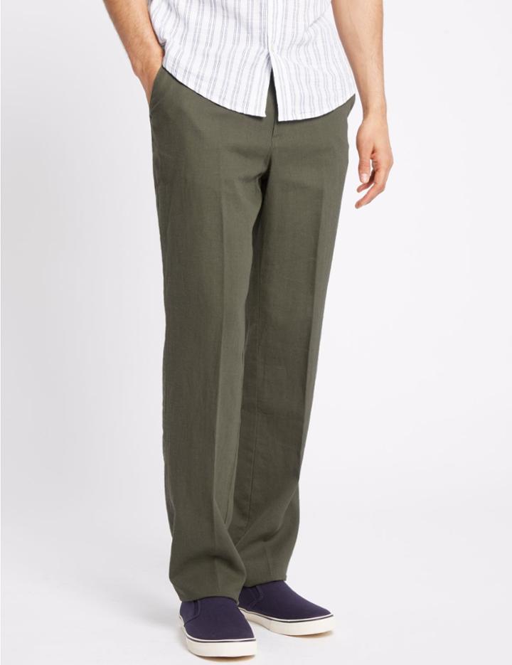 Marks & Spencer Linen Rich Trousers Sage