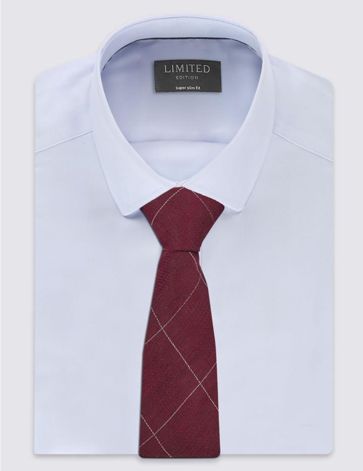 Marks & Spencer Wool Rich Pow Checked Tie Wine Mix