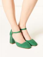 Marks & Spencer Wide Fit Suede Block Heel Court Shoes Green