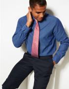 Marks & Spencer Cotton Blend Regular Fit Non-iron Shirt Navy Mix