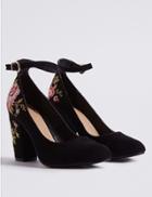 Marks & Spencer Block Heel Embroidered Court Shoes Black Mix