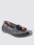 Marks & Spencer Wide Fit Leather Tassle Boat Shoes Navy