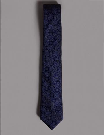 Marks & Spencer Pure Silk Foulard Tie Made With Swarovski&reg; Elements Navy Mix