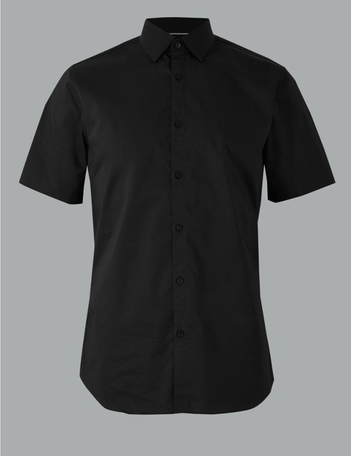 Marks & Spencer Cotton Rich Shirt With Stretch Black