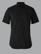 Marks & Spencer Cotton Rich Shirt With Stretch Black
