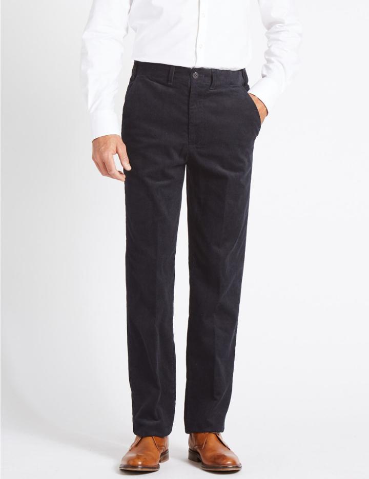 Marks & Spencer Regular Fit Pure Cotton Corduroy Trousers Navy