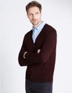 Marks & Spencer Merino Wool Blend Tailored Fit Cardigan Burgundy