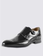 Marks & Spencer Leather Brogue Monk Shoes Black