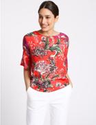 Marks & Spencer Floral Print Round Neck &frac34; Sleeve Top Red Mix