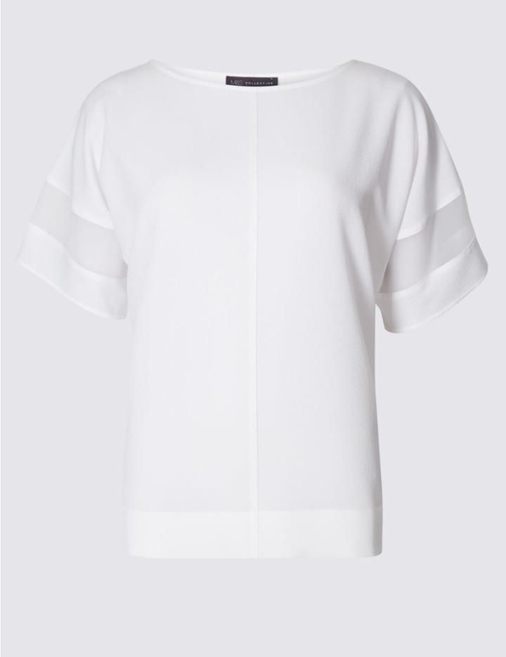 Marks & Spencer Sheer Sleeve Round Neck Shell Top Ivory