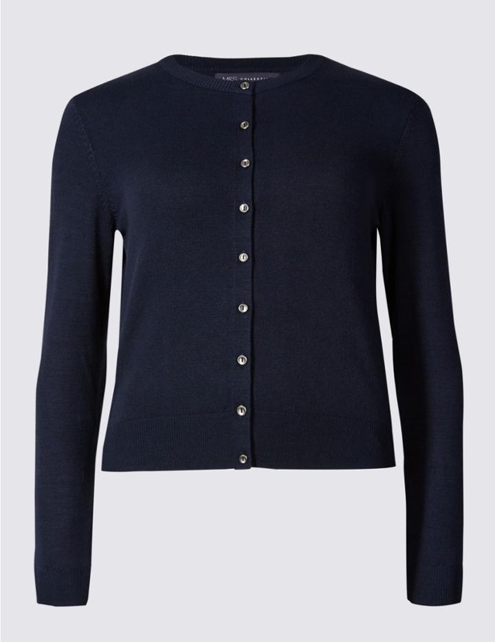 Marks & Spencer Petite Button Through Cardigan Navy