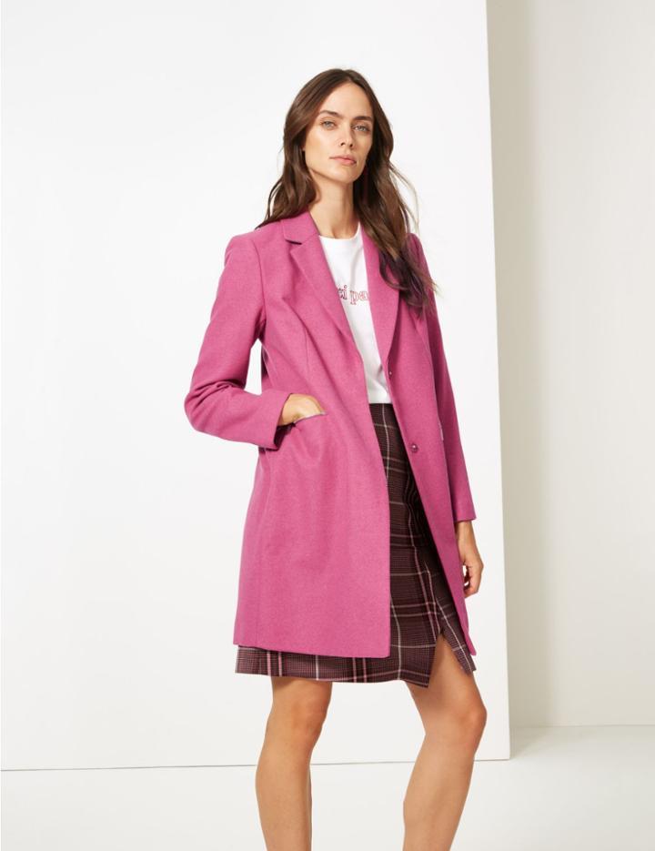 Marks & Spencer Wool Blend Single Breasted Coat Raspberry