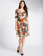 Marks & Spencer Floral Print Half Sleeve Tunic Dress Orange Mix