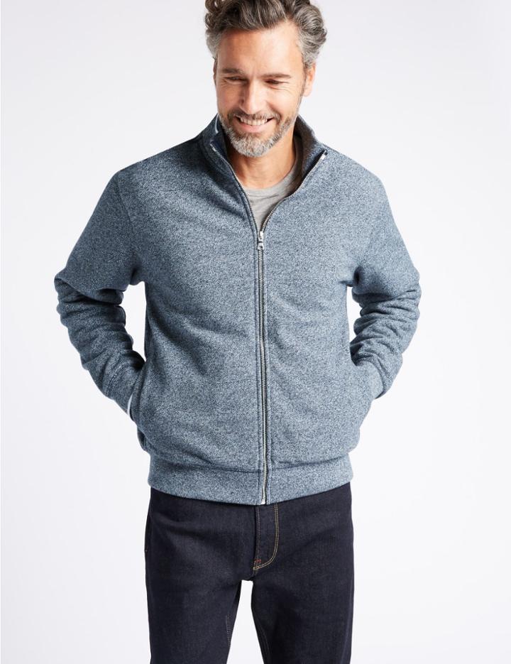 Marks & Spencer Pure Cotton Textured Fleece Jacket Denim Mix