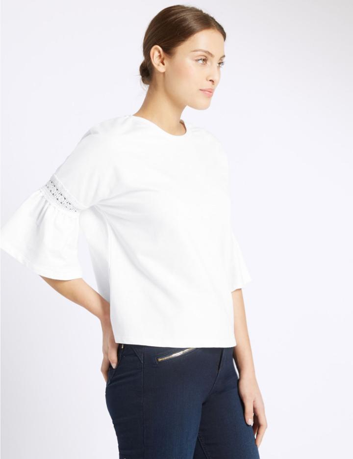 Marks & Spencer Pure Cotton Half Sleeve Sweatshirt Ivory