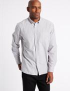 Marks & Spencer Pure Cotton Striped Oxford Shirt Indigo Mix