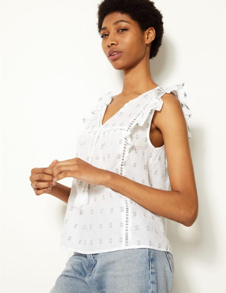 Marks & Spencer Pure Cotton Printed Shell Top White Mix