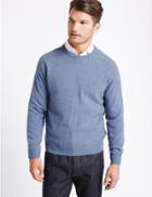 Marks & Spencer Pure Lambswool Crew Neck Jumper Light Blue Mix