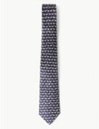 Marks & Spencer Pure Silk Horse Print Tie Navy Mix
