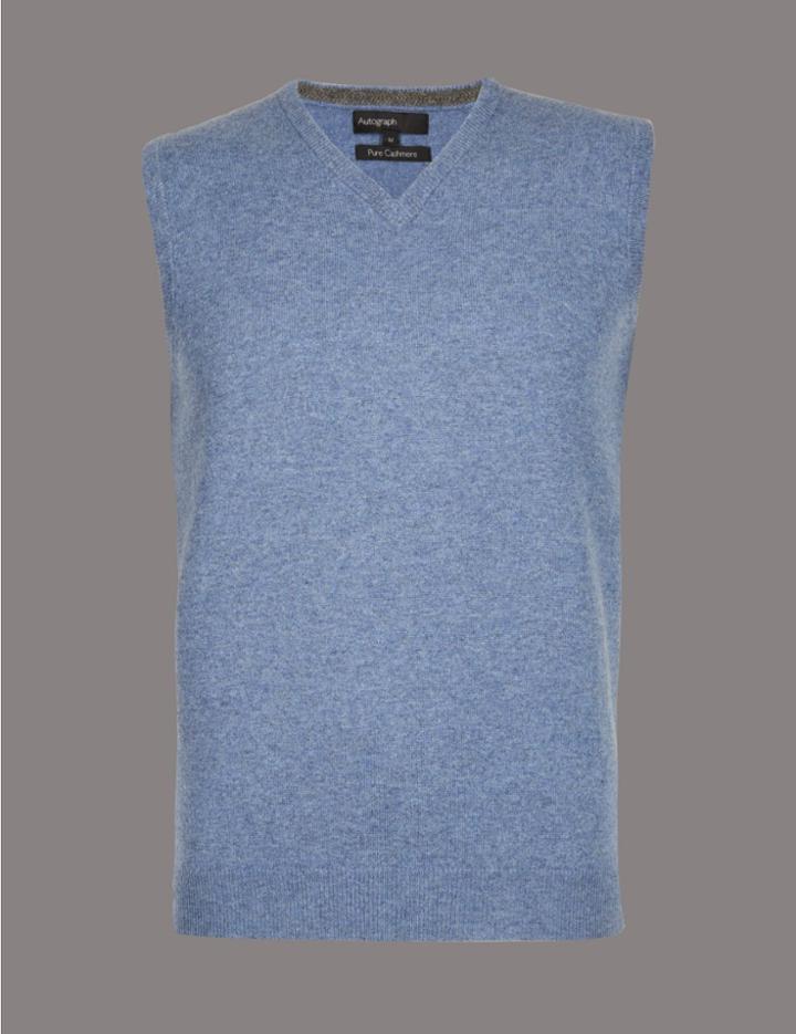 Marks & Spencer Pure Cashmere Slipover Jumper Light Blue