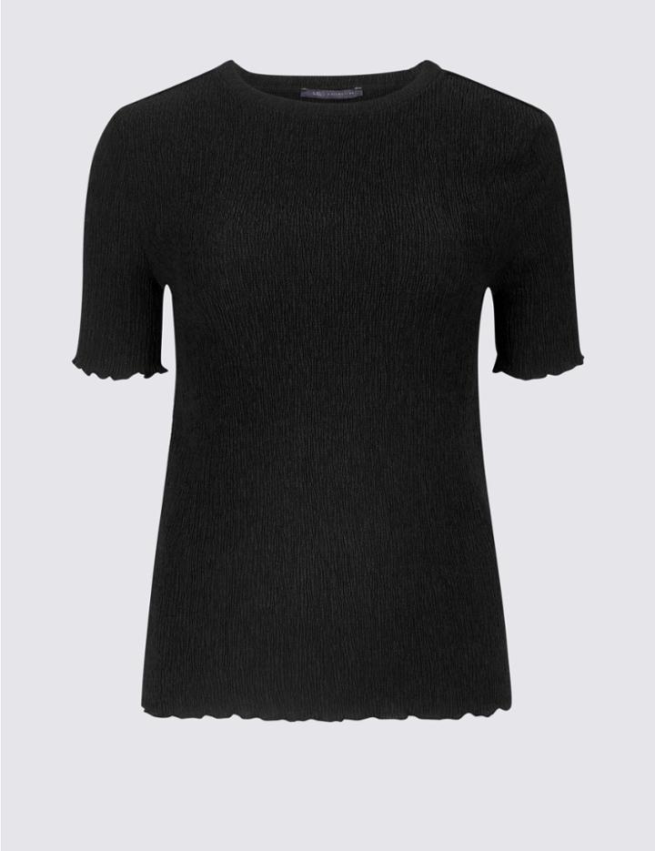 Marks & Spencer Textured Round Neck Short Sleeve Top Black