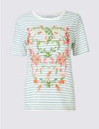 Marks & Spencer Cotton Rich Floral Embroidered T-shirt Ivory Mix