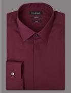 Marks & Spencer Cotton Rich Tailored Fit Shirt With Stretch Dark Wine