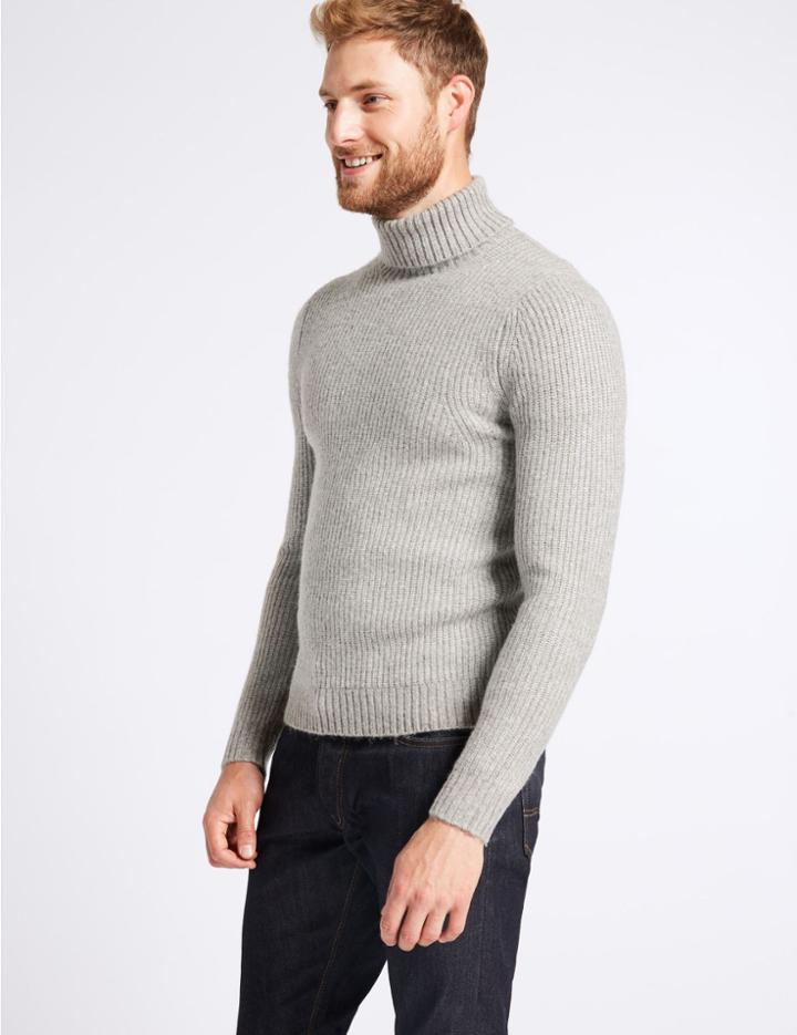 Marks & Spencer Supersoft Roll Neck Jumper With Wool Grey