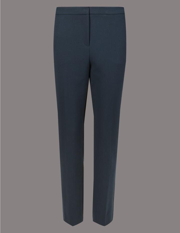 Marks & Spencer Double Crepe Slim Leg Trousers Navy