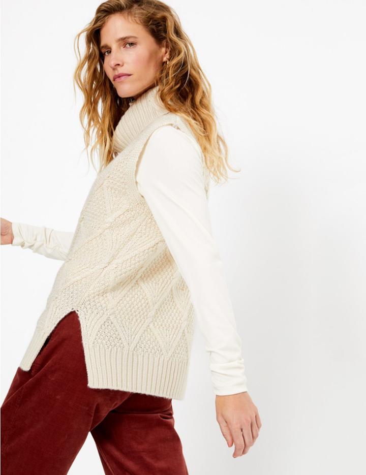 Marks & Spencer Sleeveless Cable Roll Neck Jumper Cream