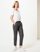 Marks & Spencer Jacquard Tapered Ankle Grazer Trousers Grey Mix