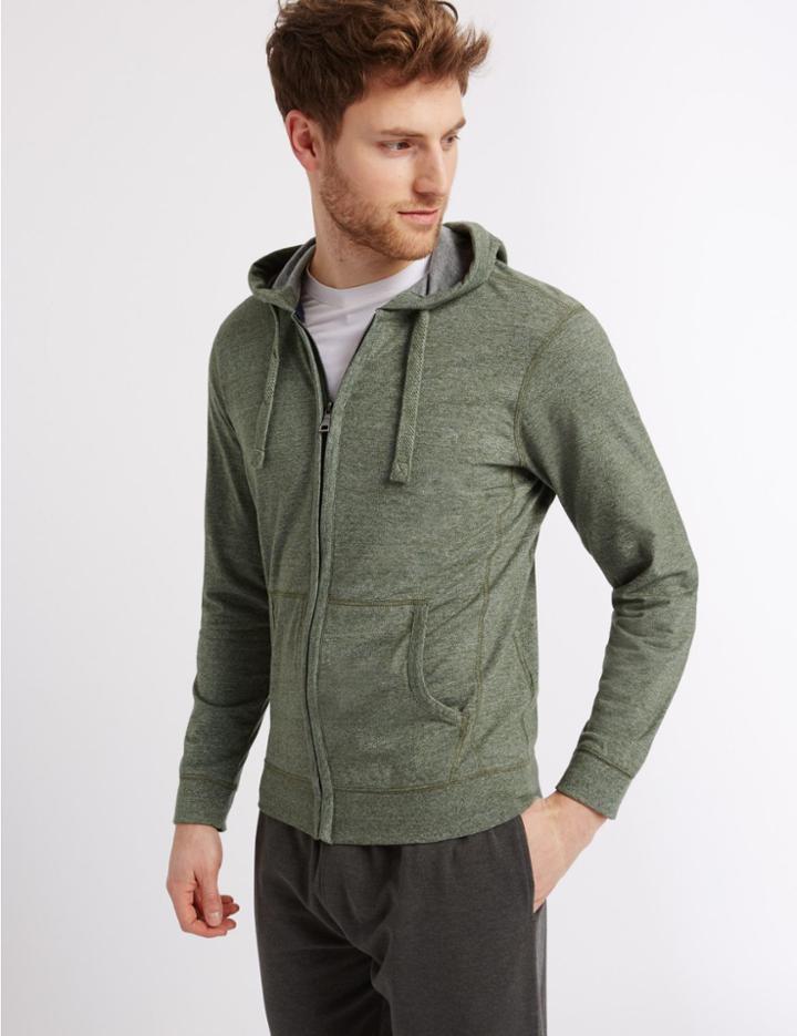 Marks & Spencer Cotton Rich Textured Hooded Top Light Khaki