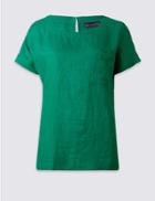 Marks & Spencer Pure Linen Short Sleeve Shell Top Green