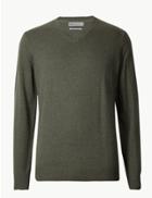 Marks & Spencer Pure Cotton V-neck Jumper Soft Khaki