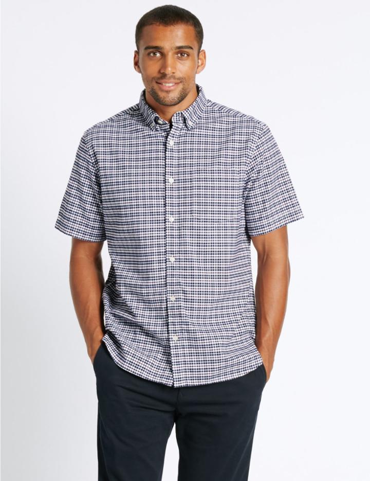 Marks & Spencer Pure Cotton Oxford Shirt With Pocket Navy