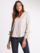 Marks & Spencer Striped V-neck Tie Sleeve Shell Top Pink Mix