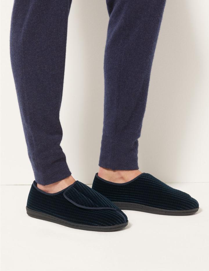 Marks & Spencer Corduroy Riptape Slippers With Freshfeet&trade;