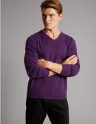 Marks & Spencer Pure Cashmere V-neck Jumper Bright Purple
