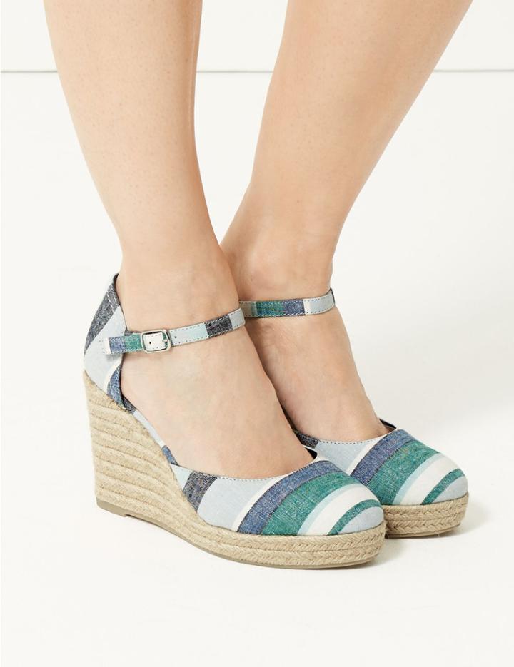 Marks & Spencer Wedge Heel Almond Toe Espadrilles Blue Mix