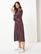 Marks & Spencer Striped Long Sleeve Relaxed Midi Dress Navy Mix