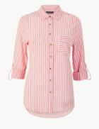 Marks & Spencer Striped Long Sleeve Shirt Red Mix