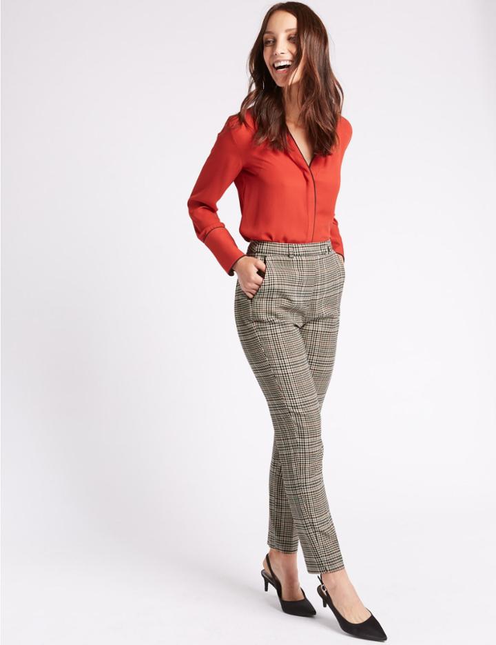 Marks & Spencer Checked Slim Leg Trousers Brown Mix