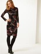 Marks & Spencer Floral Print Long Sleeve Bodycon Dress Black Mix