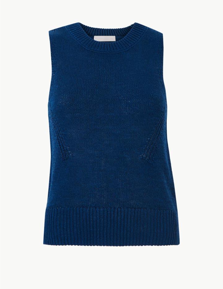Marks & Spencer Textured Round Neck Jumper Indigo