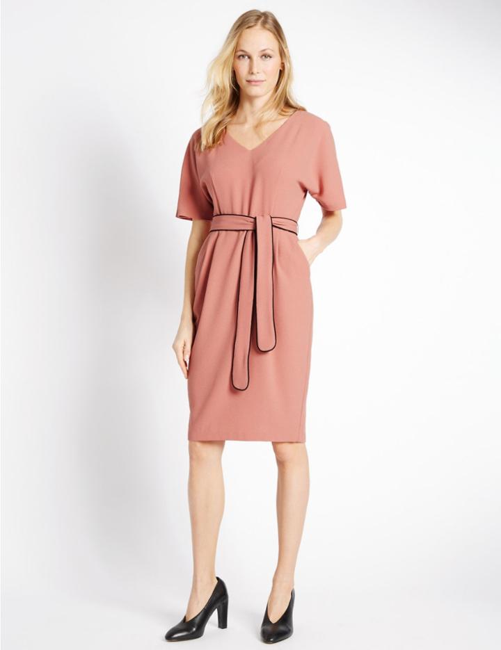 Marks & Spencer Kimono Tie Short Sleeve Shift Dress Burnt Sienna